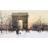 GALIEN LALOUE Peinture Française 20è Paris Les Champs Elysées Et l’Arc De Triomphe en hiver Gouache signée Certificat d’authenticité 33