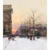 GALIEN LALOUE Peinture Française 20è Paris Les Champs Elysées Et l’Arc De Triomphe en hiver Gouache signée Certificat d’authenticité 24