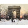 GALIEN LALOUE Peinture Française 20è Paris Les Champs Elysées Et l’Arc De Triomphe en hiver Gouache signée Certificat d’authenticité 32