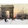 GALIEN LALOUE Peinture Française 20è Paris Les Champs Elysées Et l’Arc De Triomphe en hiver Gouache signée Certificat d’authenticité 27