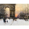 GALIEN LALOUE Peinture Française 20è Paris Les Champs Elysées Et l’Arc De Triomphe en hiver Gouache signée Certificat d’authenticité 29