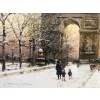 GALIEN LALOUE Peinture Française 20è Paris Les Champs Elysées Et l’Arc De Triomphe en hiver Gouache signée Certificat d’authenticité 30