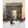 GALIEN LALOUE Peinture Française 20è Paris Les Champs Elysées Et l’Arc De Triomphe en hiver Gouache signée Certificat d’authenticité 25