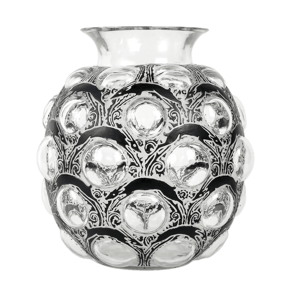 RENE LALIQUE – Vase « Antilopes » Emaillé Noir