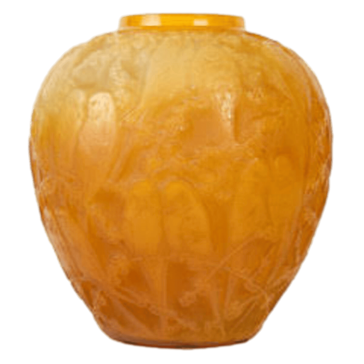 René Lalique ,1919 ,Vase “Perruches” Butterscotch.