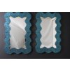 Grands miroirs en verre de Murano travaillé bleu turquoise en forme de vagues 48