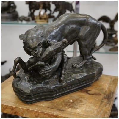 Groupe En Bronze ” Tigre Surprenant Une Antilope ” , Antoine – Louis Barye ( 1795 – 1875 )