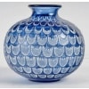 1930 René Lalique – Vase Grenade Verre Bleu Saphir Patiné Blanc 7