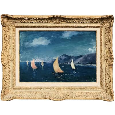 COSSON Marcel Peinture 20è siècle Voiliers en bord de mer Huile sur panneau signée Certificat d’authenticité. 3