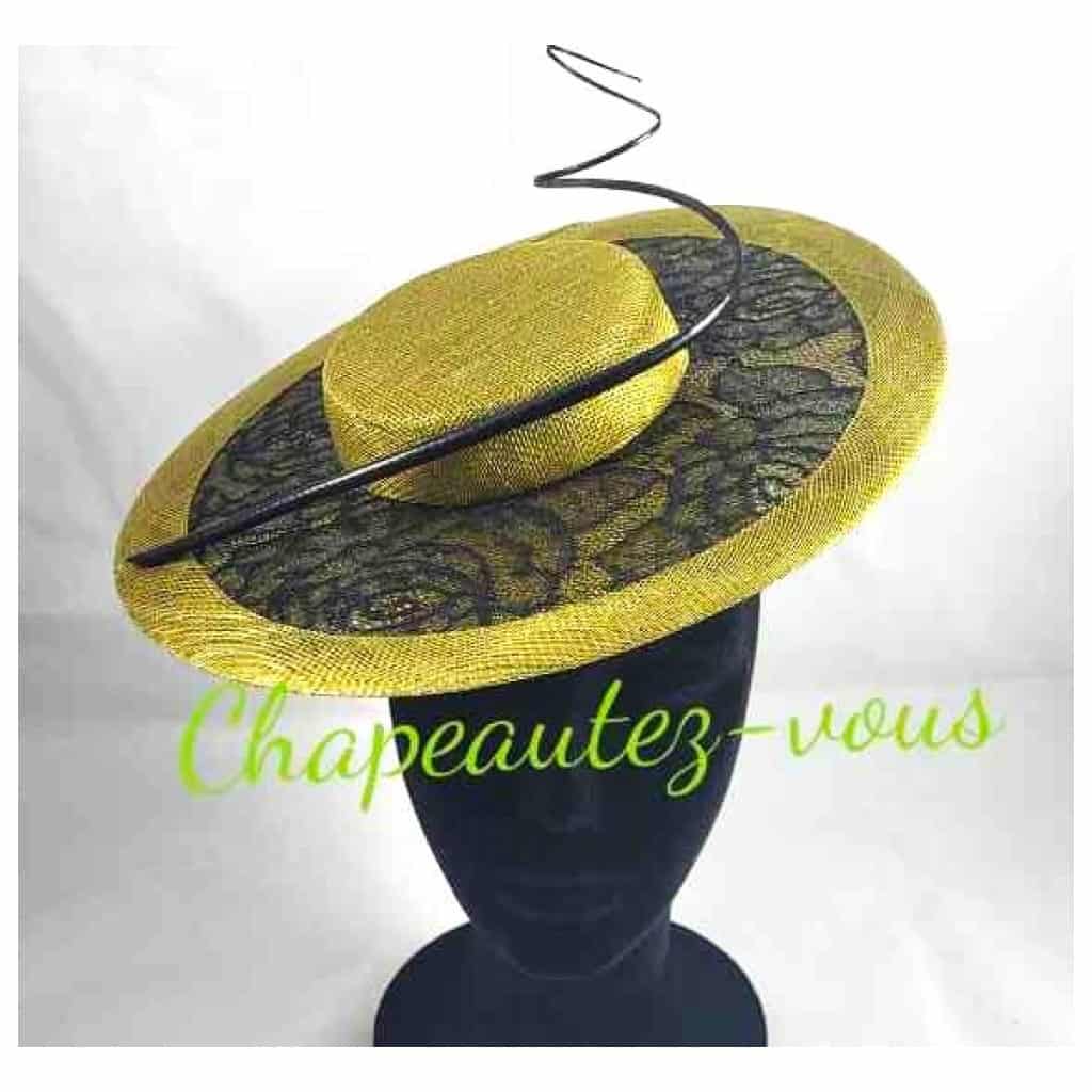 Chapeau – Mini capeline vert olive ornée de dentelle noire – Hat 5