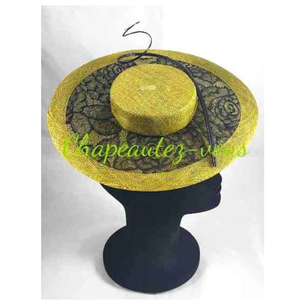 Chapeau – Mini capeline vert olive ornée de dentelle noire – Hat 4