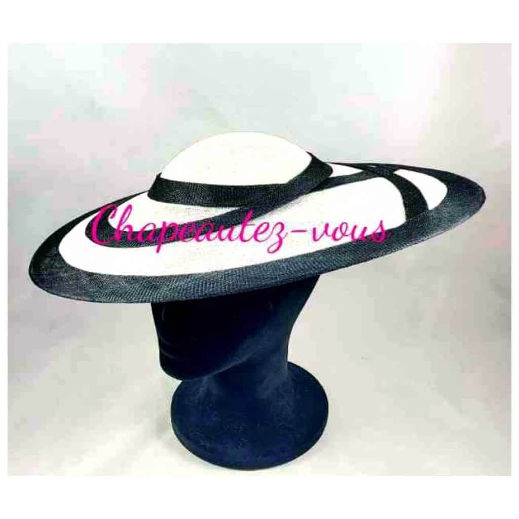 Chapeau – Capeline saucer en sisal blanc agrémentée de biais en sisal noir – Hat 4