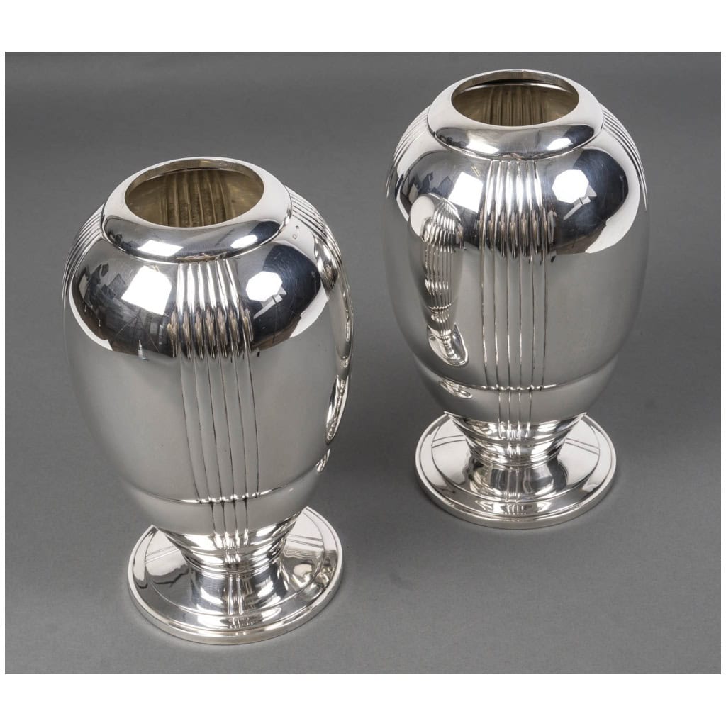 RAVINET D’ENFERT – PAIRE DE VASES EN ARGENT MASSIF EPOQUE ART DECO 4