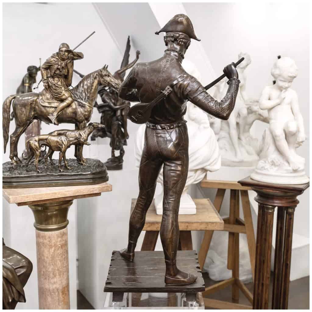 Sculpture – Arlequin , Paul Dubois (1829-1905) – Bronze 12