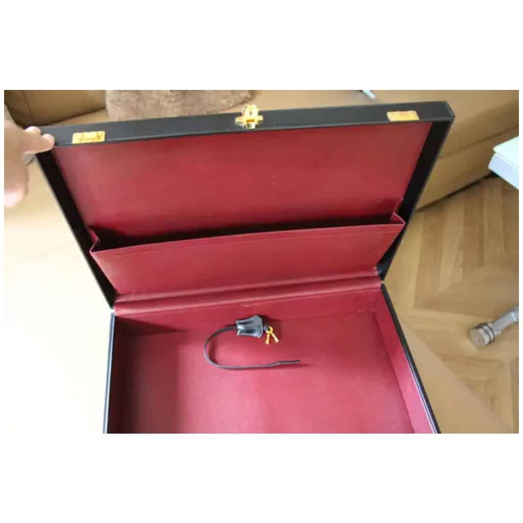 Mallette Hermes en cuir noir, porte documents Hermes, Attache case Hermes 18