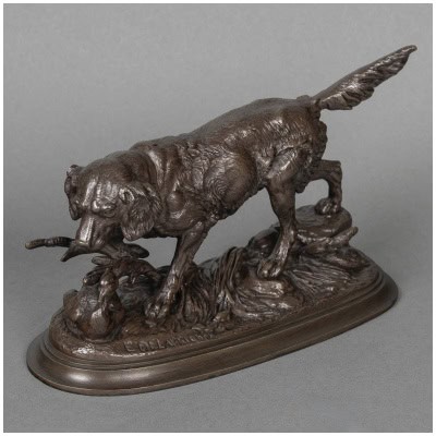 Sculpture – Chien Au Canard , Paul – Édouard Delabrièrre (1829-1912) – Bronze