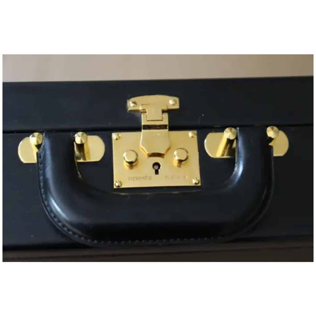 Mallette Hermes en cuir noir, porte documents Hermes, Attache case Hermes 7