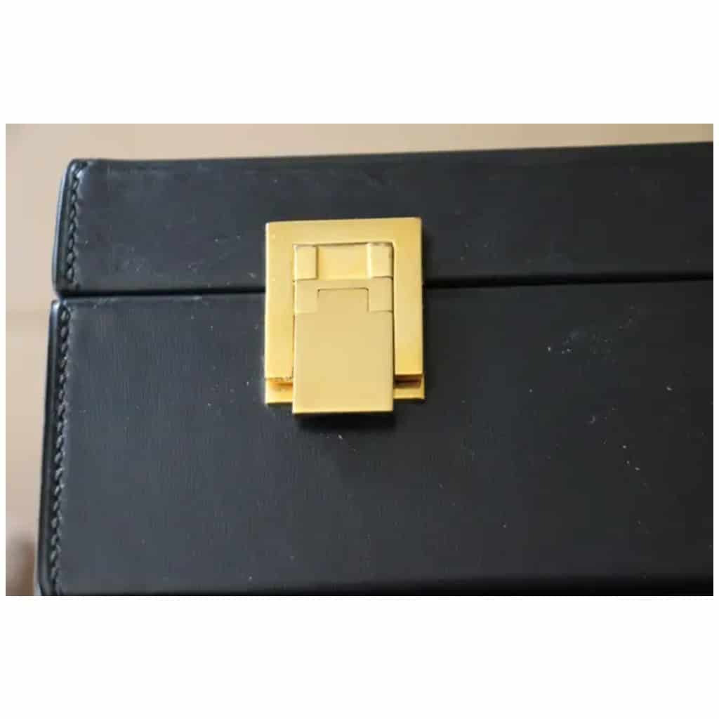 Mallette Hermes en cuir noir, porte documents Hermes, Attache case Hermes 8