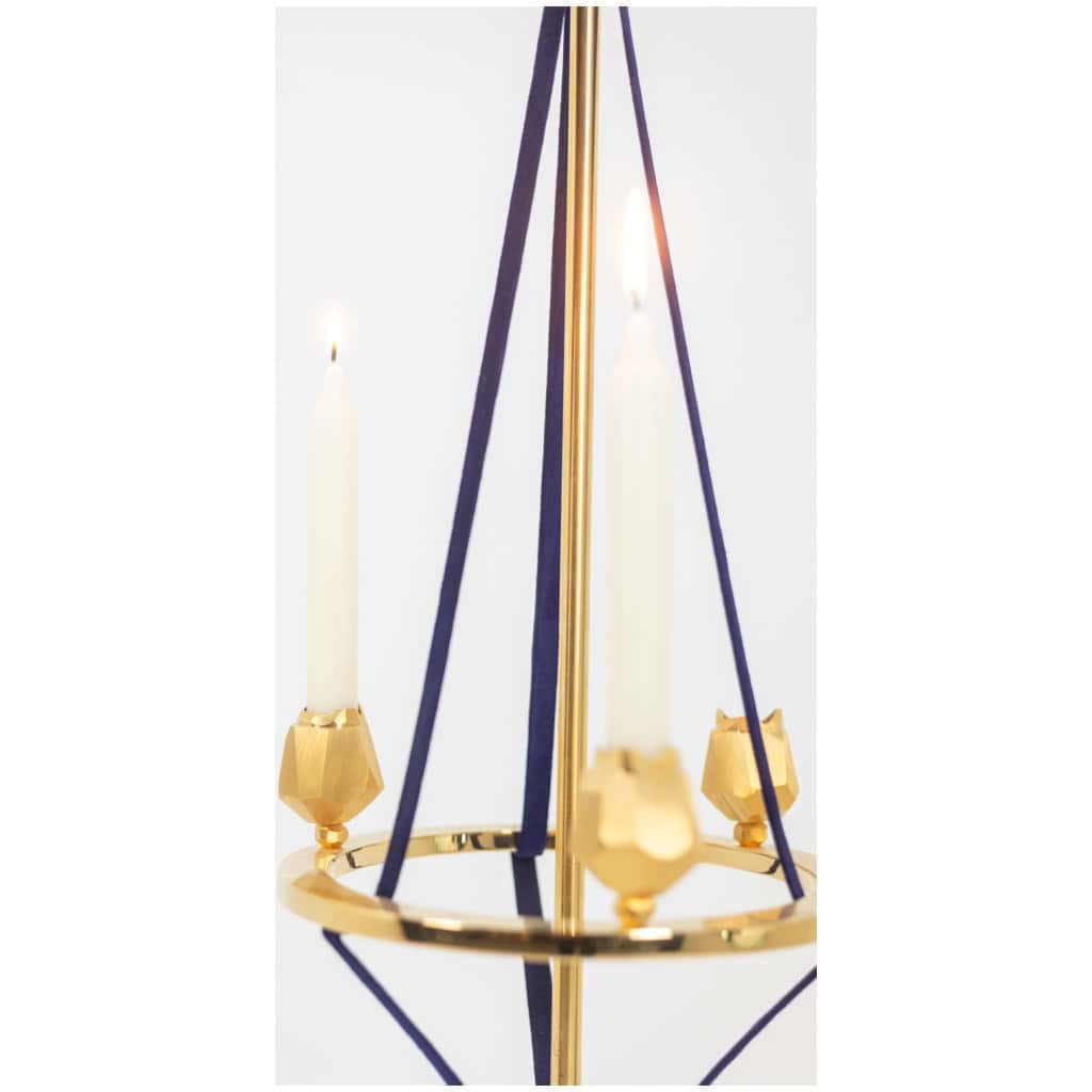 Chandelier en laiton doré et velours. Travail Contemporain. LS59441456B 10