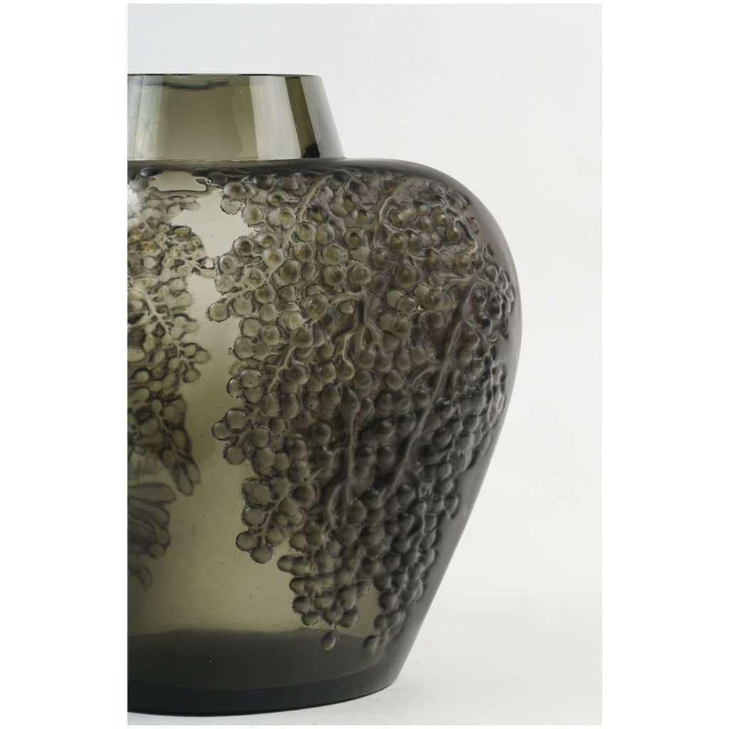 1921 René Lalique – Vase Poivre Verre Gris Topaze Patiné Noir 6