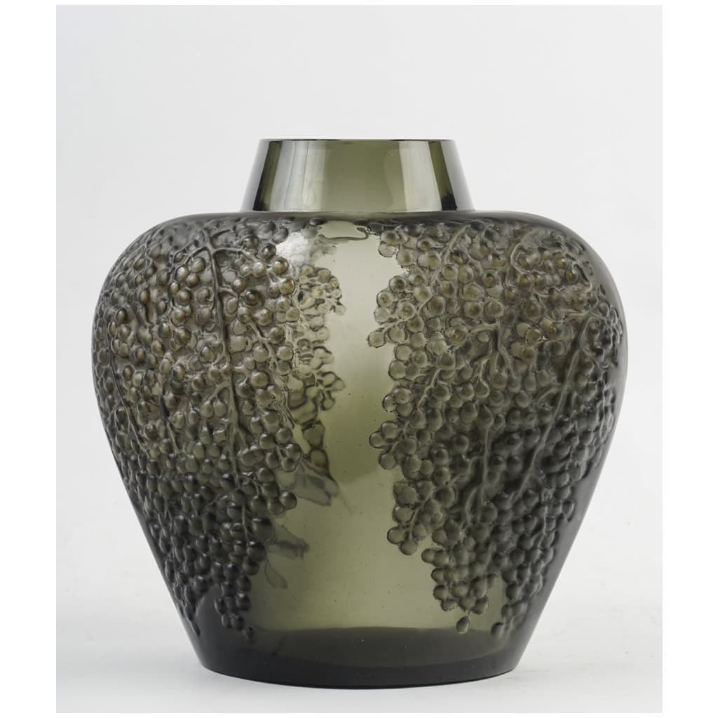 1921 René Lalique – Vase Poivre Verre Gris Topaze Patiné Noir 3