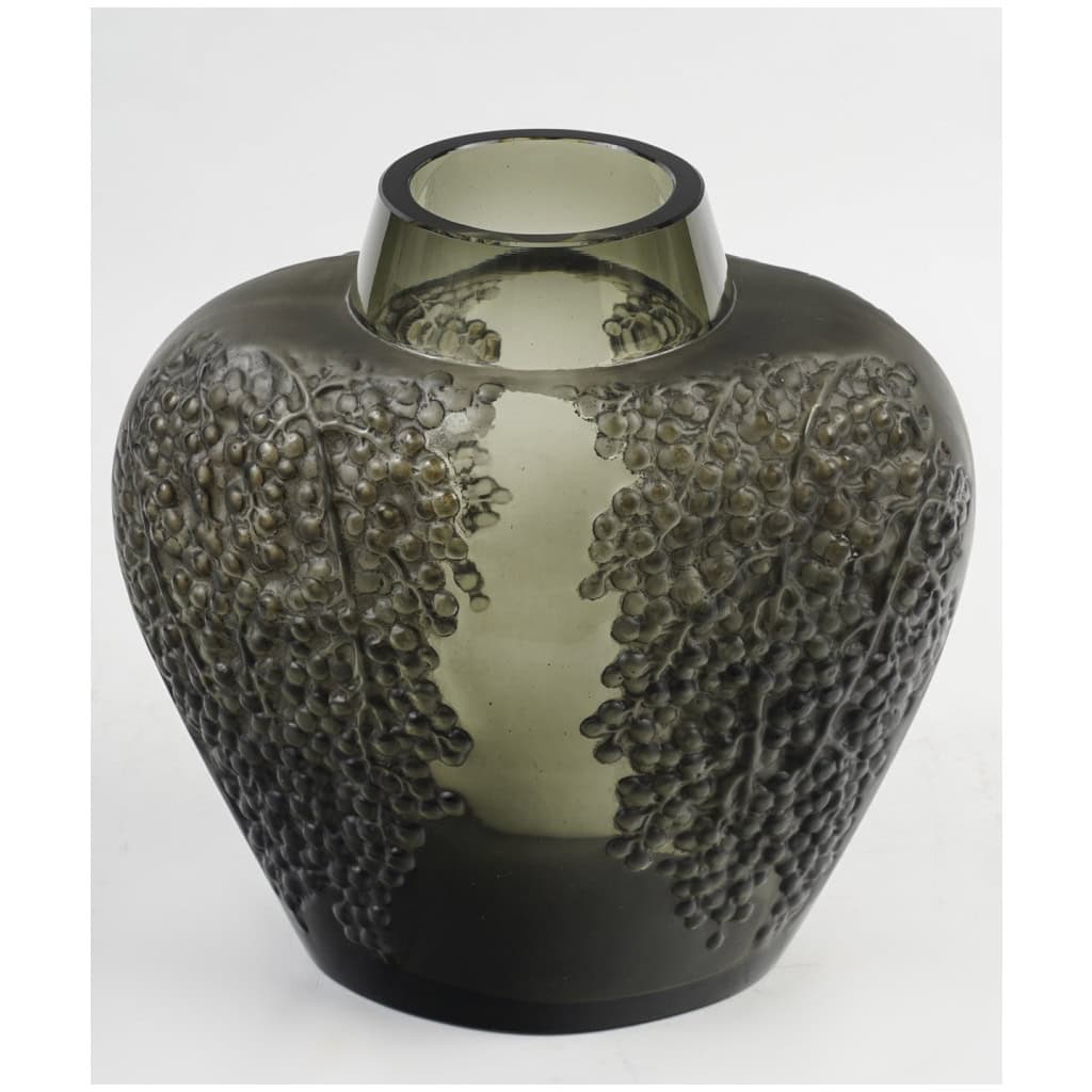 1921 René Lalique – Vase Poivre Verre Gris Topaze Patiné Noir 4