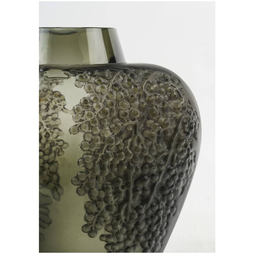 1921 René Lalique – Vase Poivre Verre Gris Topaze Patiné Noir 5