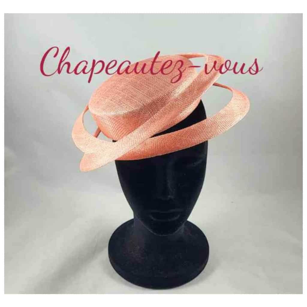 Chapeau Saturne – bibi en sisal corail clair – Fascinator 3