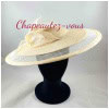 Chapeau – capeline saucer en sisal beige, rosé et écru ornée de fleurs et de feuilles roulottées à la main – Hat 6