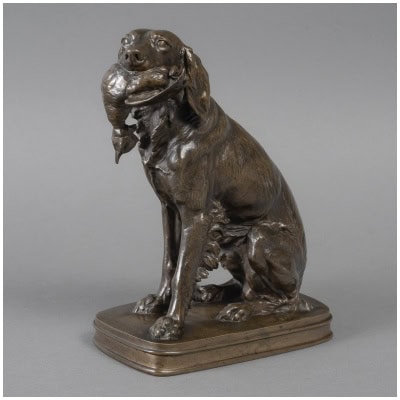 Sculpture – Chien Au Canard , Ferdinand Pautrot (1832 – 1874) – Bronze