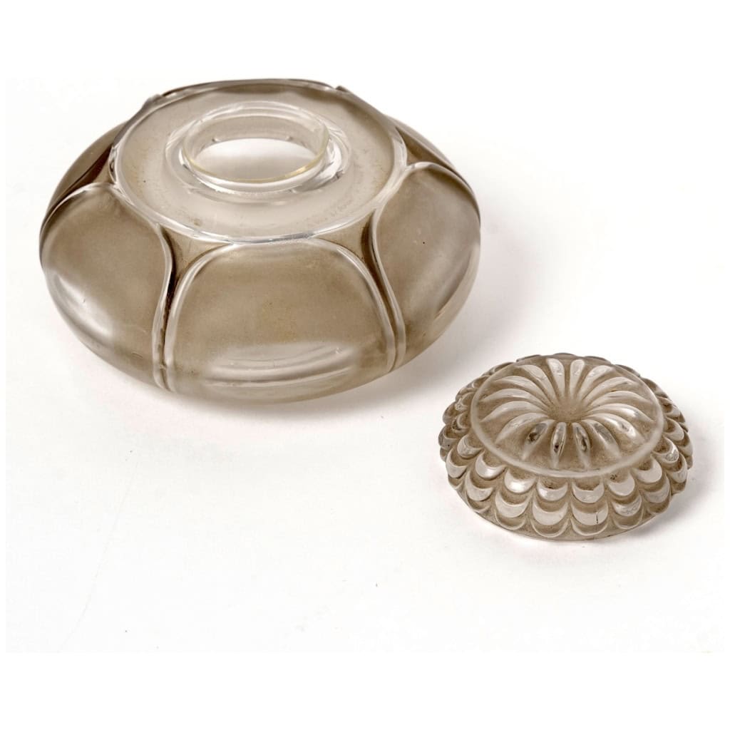 1910 René Lalique – Encrier Nénuphar Verre Blanc Patiné Gris 5