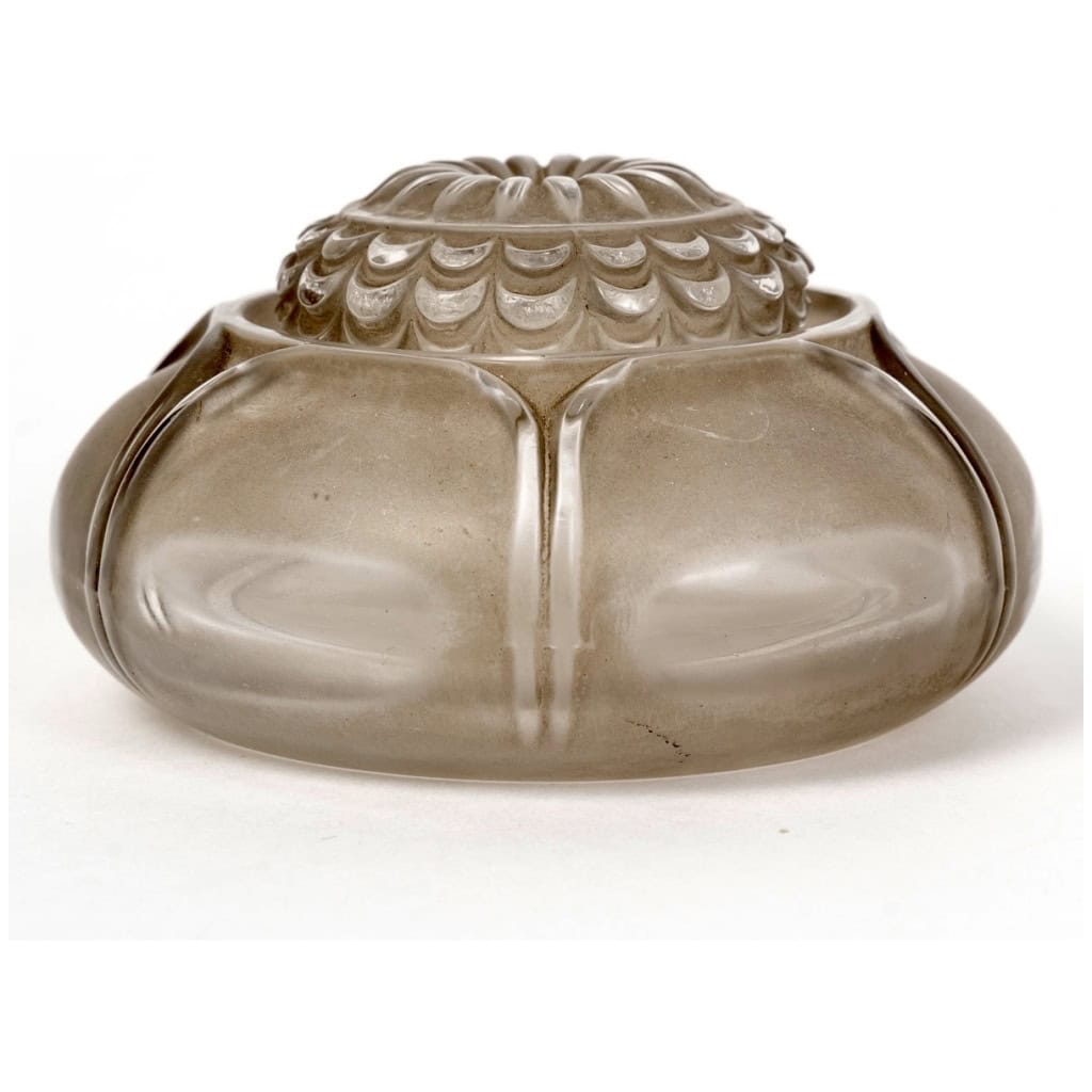 1910 René Lalique – Encrier Nénuphar Verre Blanc Patiné Gris 6