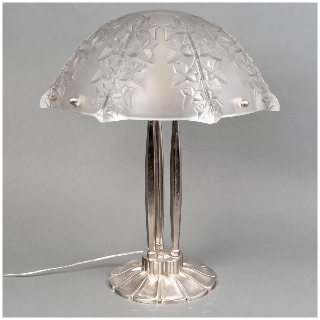 1927 René Lalique – Paire De Lampes Lierre Verre Blanc Bonze Nickelé 4