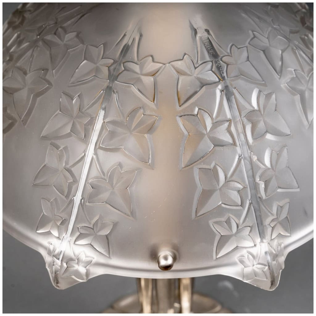 1927 René Lalique – Paire De Lampes Lierre Verre Blanc Bonze Nickelé 9