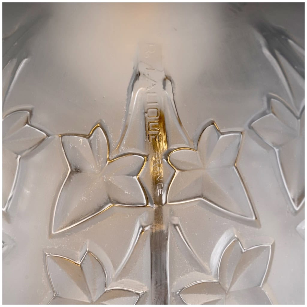 1927 René Lalique – Paire De Lampes Lierre Verre Blanc Bonze Nickelé 8