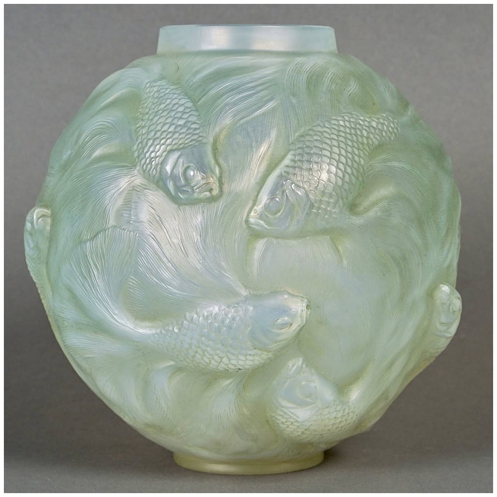 1924 René Lalique – Vase Formose Verre Opalescent Patiné Vert Clair 3