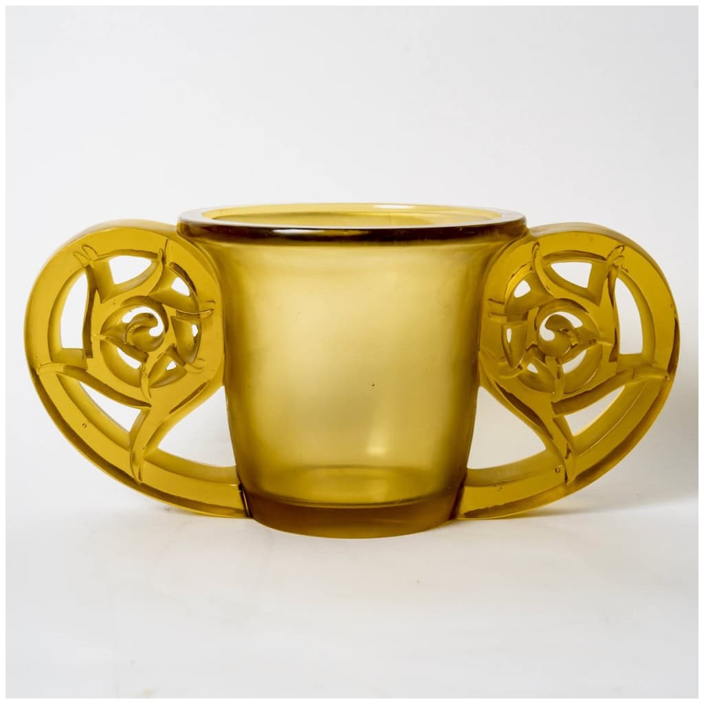 1926 René Lalique – Vase Pierrefonds Verre Jaune Ambré 3