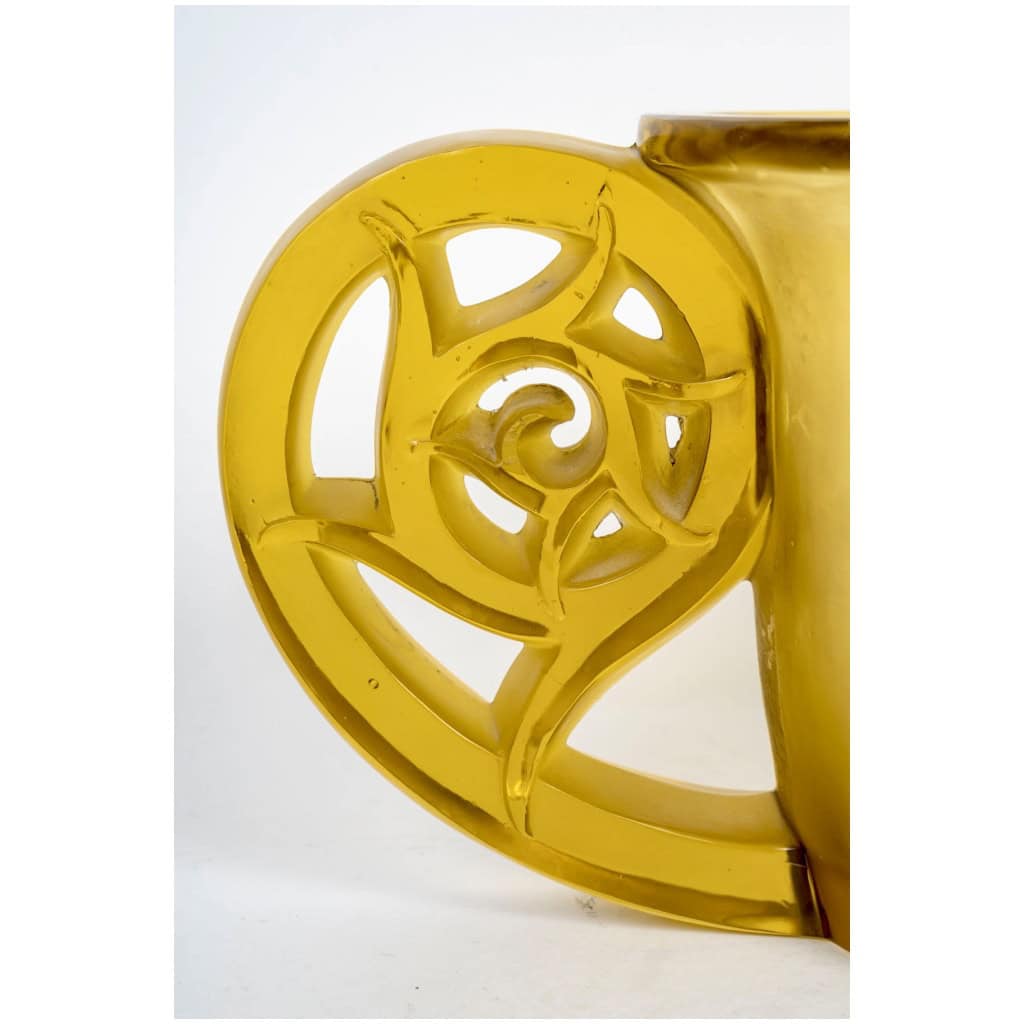 1926 René Lalique – Vase Pierrefonds Verre Jaune Ambré 7