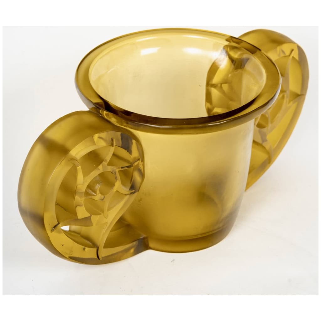 1926 René Lalique – Vase Pierrefonds Verre Jaune Ambré 5