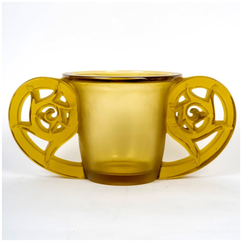 1926 René Lalique – Vase Pierrefonds Verre Jaune Ambré 4