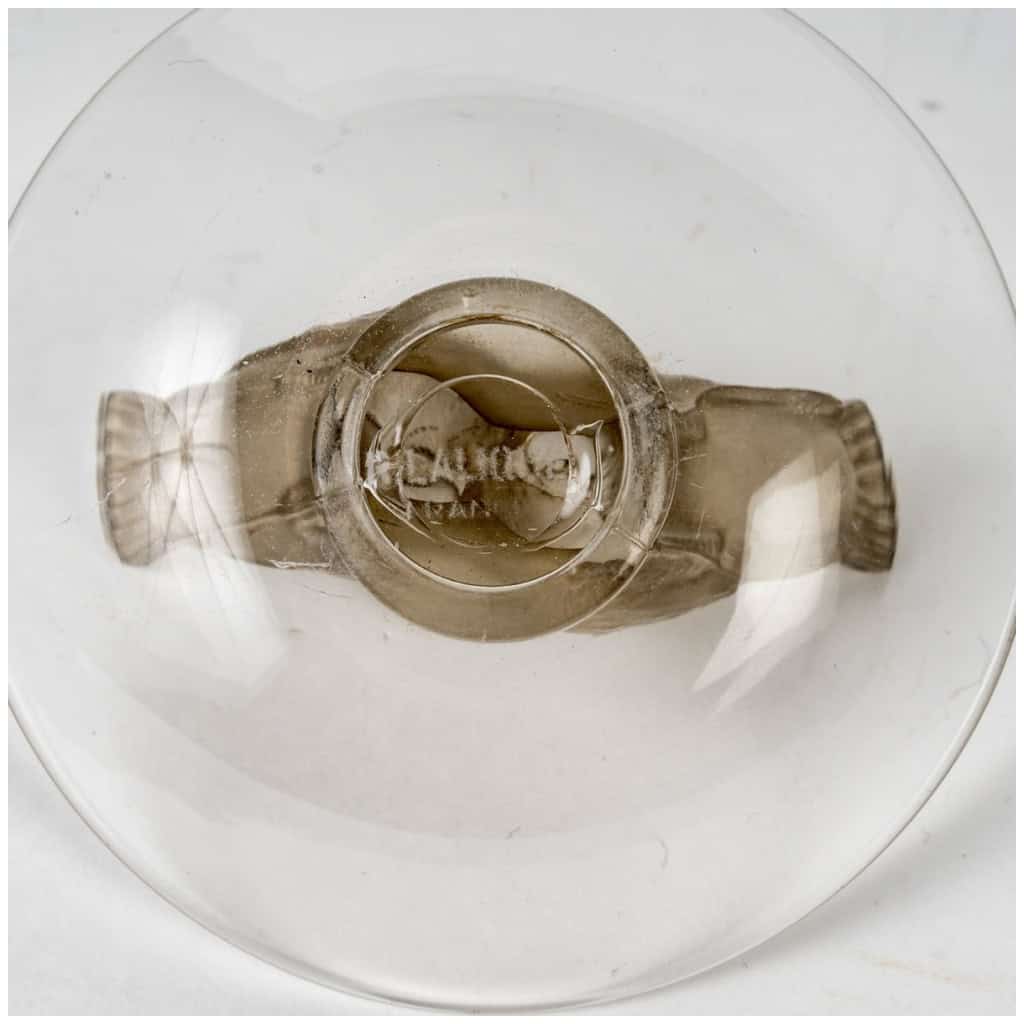 1931 René Lalique – Cendrier Baguier Deux Colombes Verre Blanc Patiné Sépia 9