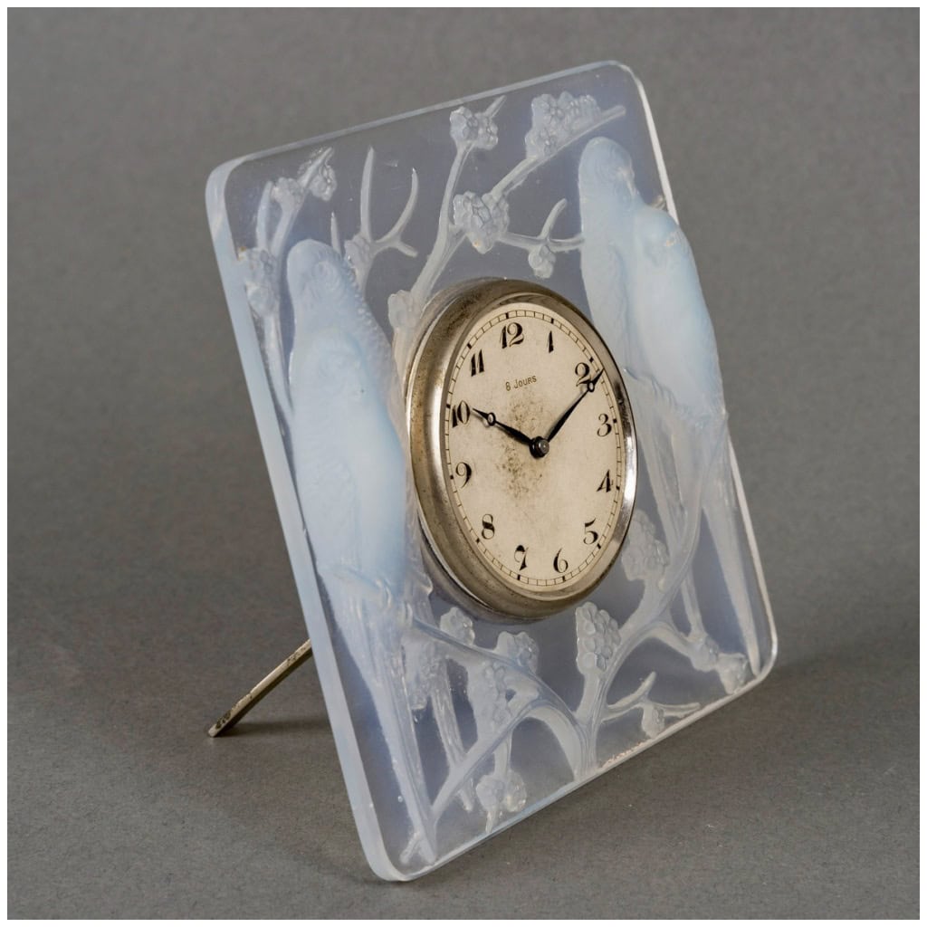 1926 René Lalique – Pendulette Inséparables Verre Opalescent Mouvement Mécanique 5