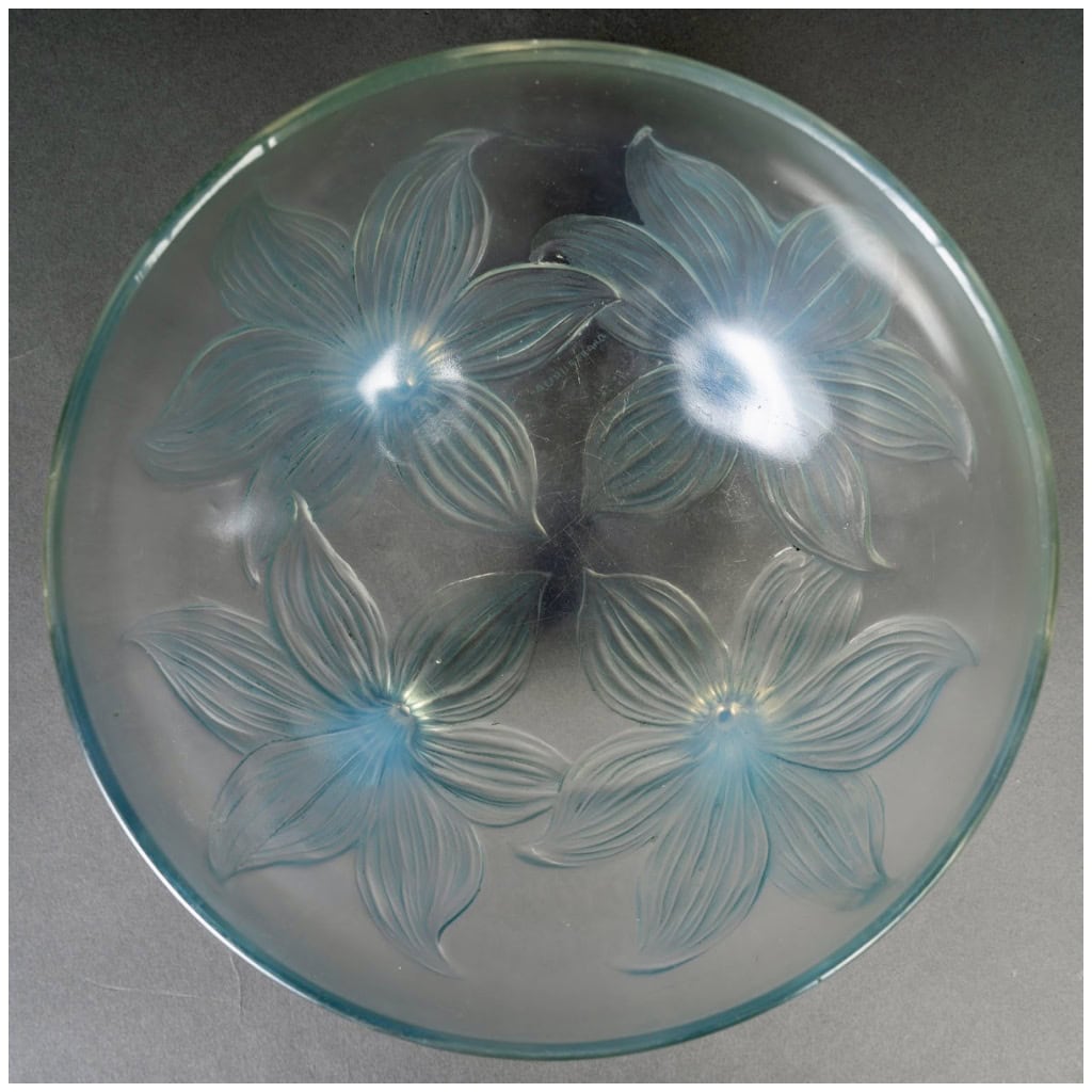 1924 René Lalique – Coupe Lys Verre Opalescent Patiné Bleu 8