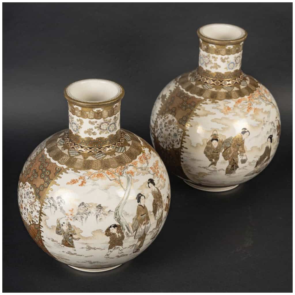 Rare paire de grands vases japonais en Sastsuma 4