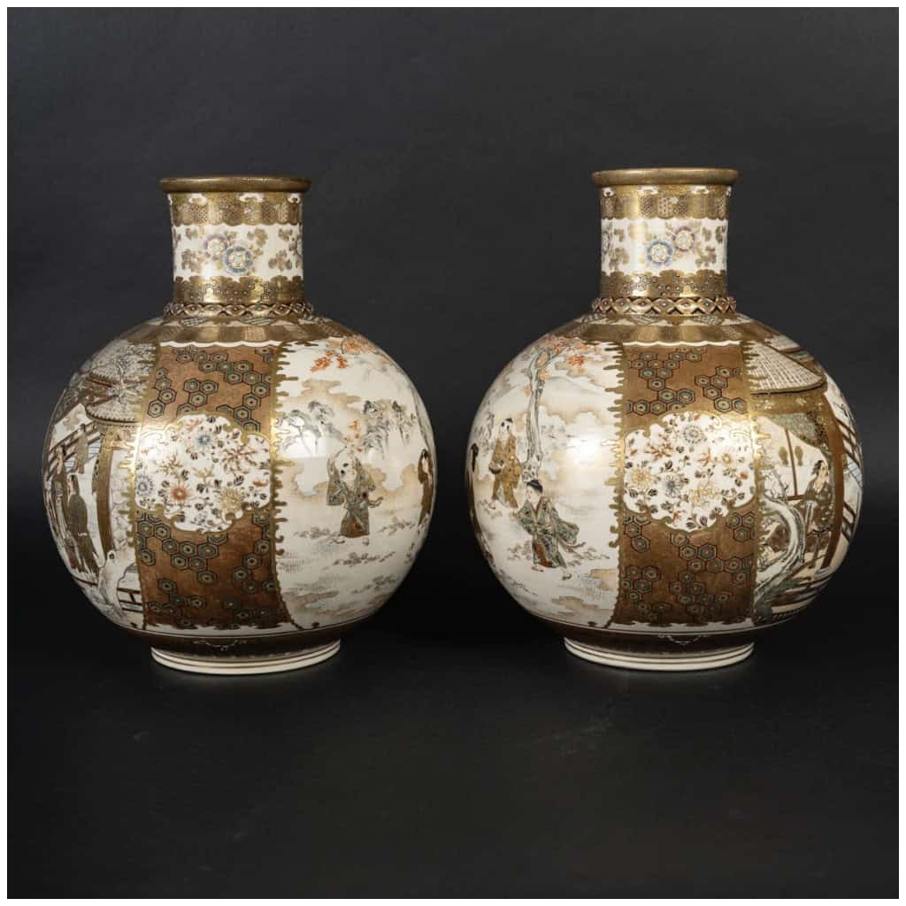 Rare paire de grands vases japonais en Sastsuma 7