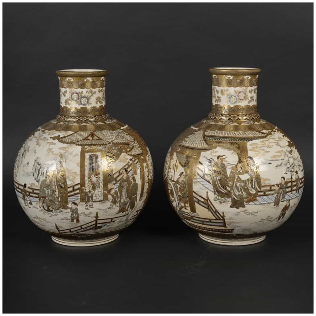 Rare paire de grands vases japonais en Sastsuma 9