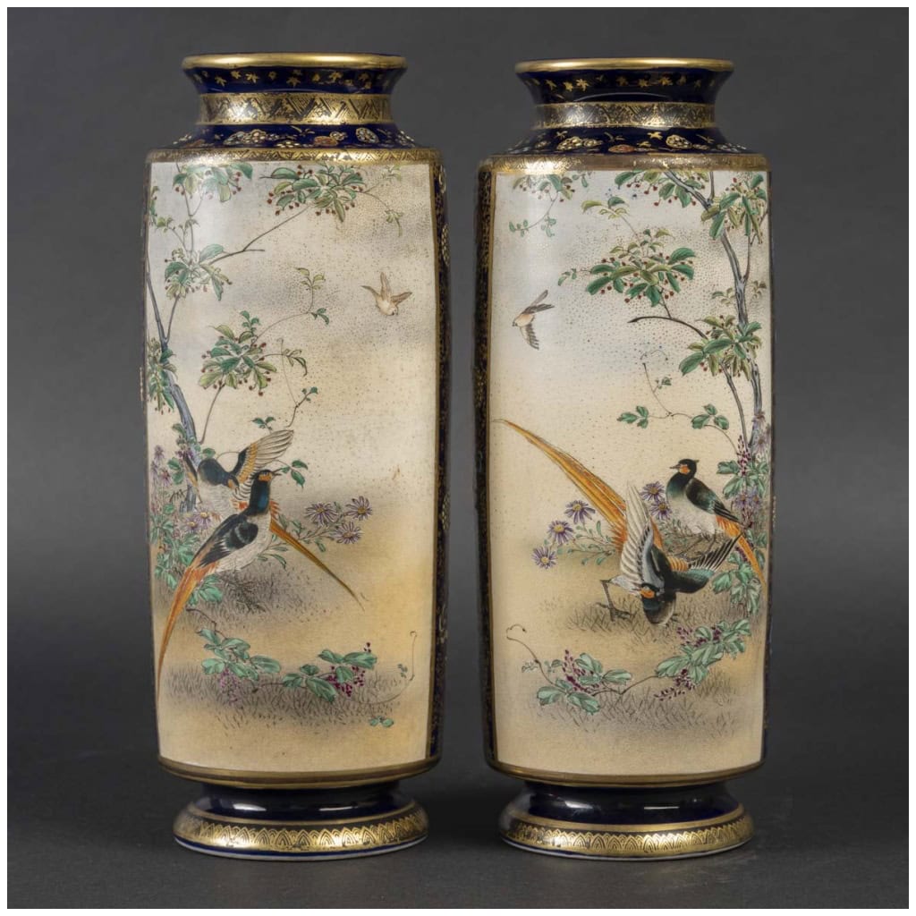 Paire de vases japonais en faïence de Satsuma 7