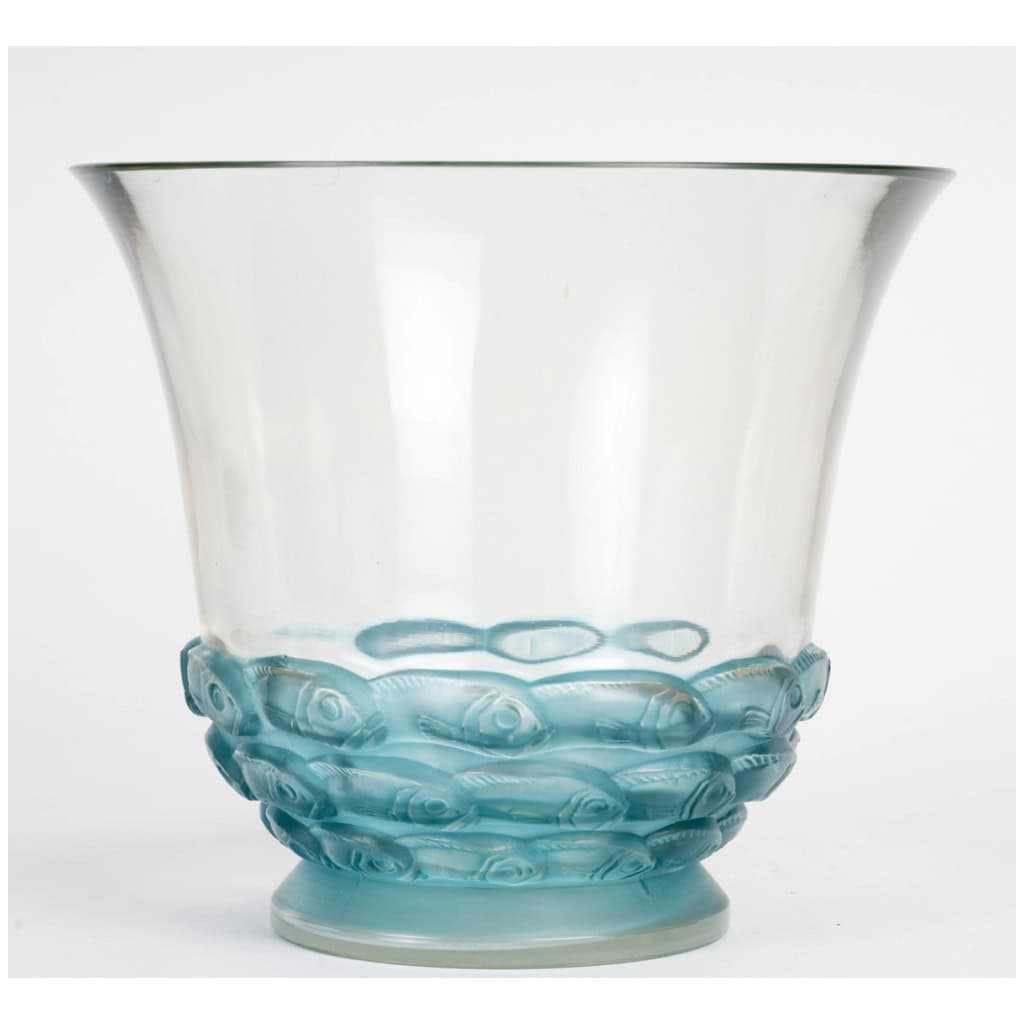 1930 René Lalique – Vase Monaco Verre Blanc Patiné Bleu 3