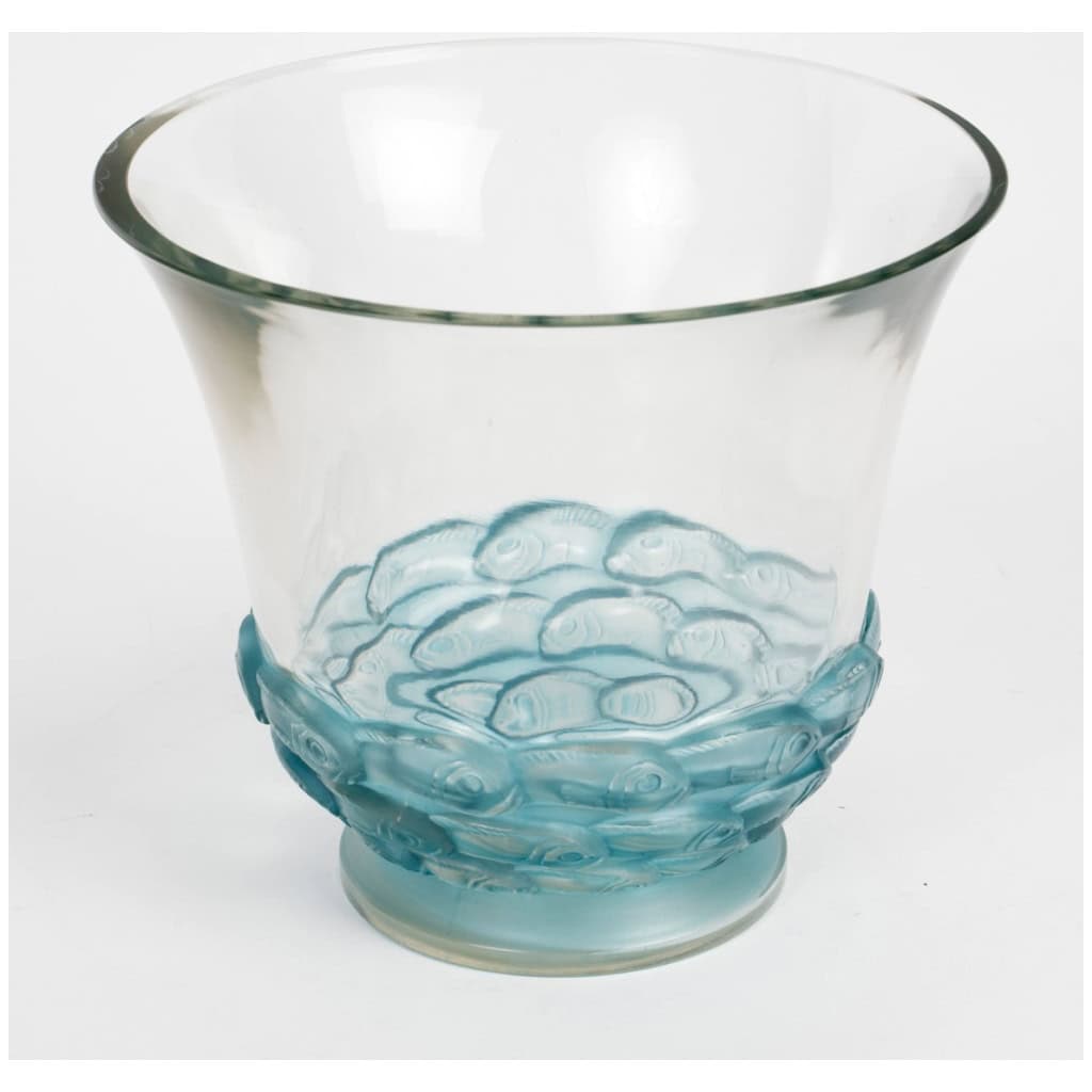 1930 René Lalique – Vase Monaco Verre Blanc Patiné Bleu 4