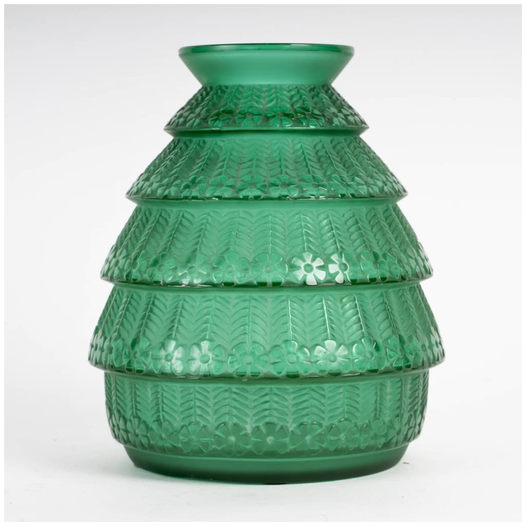 1929 René Lalique – Vase Ferrières Verre Vert Emeraude 3